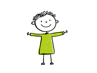 Child with arms outstretched and smiling in hand-drawn illustration  