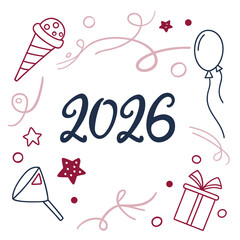 Festive celebration elements surrounding the year twenty six