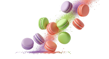 Colorful French Macarons PNG Falling Sweet Desserts for Festive Baking and Parties
