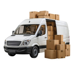 Delivery van with boxes isolated on transparent background