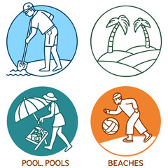 Summer vacation activity icons beach pool