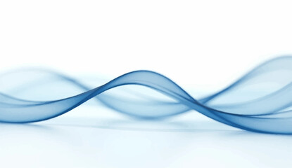 A minimalist abstract background featuring a horizontal flow of translucent, overlapping blue wave-like shapes against a pristine white backdrop. The design conveys a sense of calm, movement,