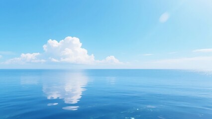 Calm Ocean Horizon with Reflective Clouds Under a Clear Sky