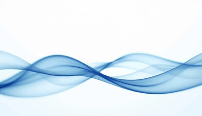 A minimalist abstract background featuring a horizontal flow of translucent, overlapping blue wave-like shapes against a pristine white backdrop. The design conveys a sense of calm, movement,