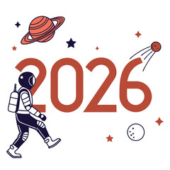 Astronaut exploring celestial bodies and year twenty six