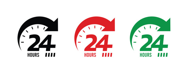 24 hour service sign, 24 hour order execution symbol, 24 hour fast sign, fast service icon.