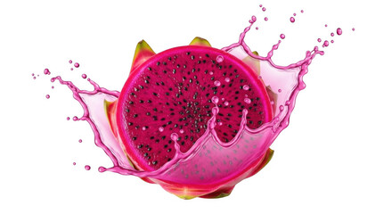 Vibrant Dragon Fruit Slice Splash PNG Fresh Tropical Fruit PNG