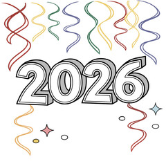 Festive Year Typography With Streamers 2026 numbers