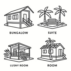 Fototapeta premium Tropical resort dwelling icons bungalow suite