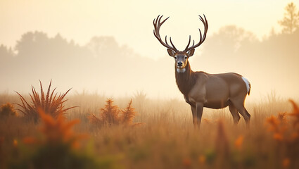 Majestic Deer in Morning Mist Wildlife Photography in Nature