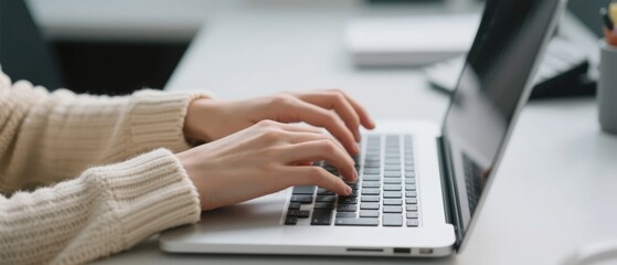 Person typing on a laptop keyboard at a desk