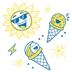 Cheerful sun and ice cream summer happy