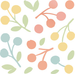 Cute Pastel Fruit and Leaf Pattern.