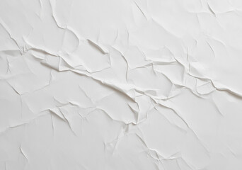 Obraz premium White paper wrinkled poster template, white poster mockup on wall. empty paper mockup, blank glued creased paper sheet mockup.