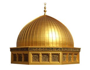 A golden mosque dome with intricate patterns, representing Islamic architecture, isolated on white. © Ahlan