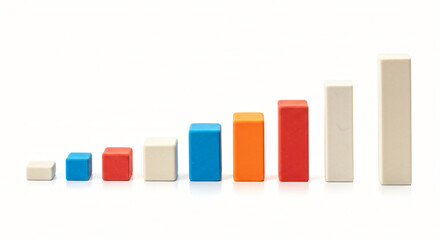 Minimalist Bar Chart Made from Colorful Rectangular Erasers on White Background