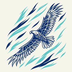Majestic eagle soaring with abstract blue and teal streaks