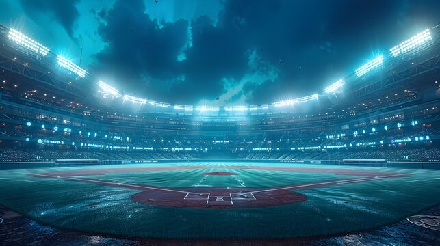 Floodlit Baseball Stadium: An Evening of Athletic Prowess and Fan Excitement
