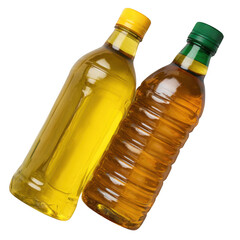 Two bottles with oil isolated on transparent background