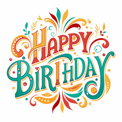 Colorful "Happy Birthday" lettering with floral ornaments.