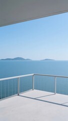 Modern Balcony Overlooking Calm Sea and Distant Islands