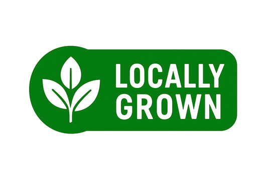 Locally grown flat stamp or slogan, locally grown label, eco-friendly emblem for packaging of regionals