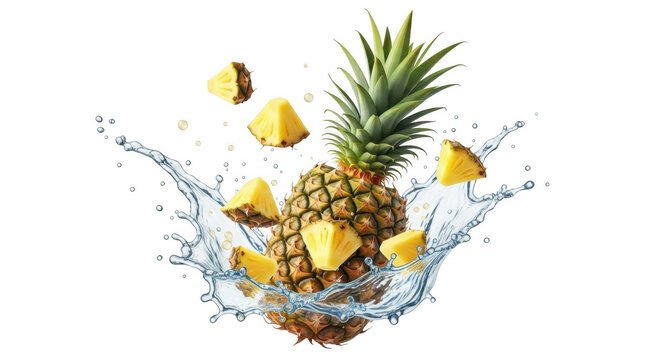 Fresh Pineapple Slices Splash Water Tropical Fruit PNG - Powered by Adobe