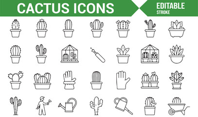 Set of Cactus Icon Illustrations for Gardening, Greenhouse, and Plant Care Themes