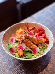Colorful Shrimp Salad Bowl with Fresh Vegetables
