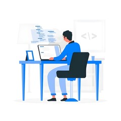 Programmer Working on Software Development at Home Office Desk Illustration