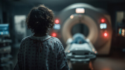 Patient prepares for MRI scan in a modern healthcare facility
