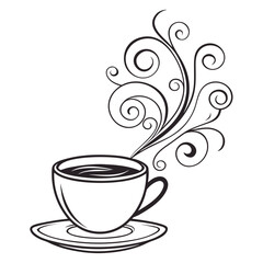 Coffee cup with decorative steam saucer swirls