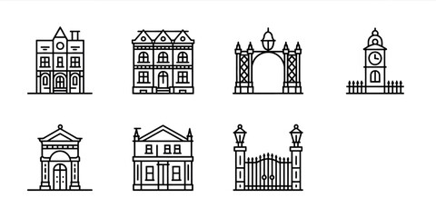 Naklejka premium Line Style Vector Icon Set with Various Design Elements