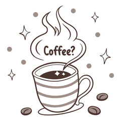 Steaming coffee cup with question drink