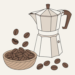 Moka pot coffee beans bowl brewing