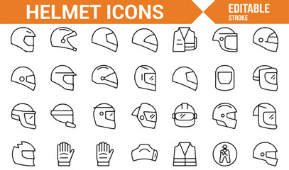 Collection of Various Helmet and Protective Gear Icons for Safety and Work