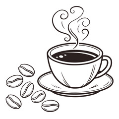 Steaming Coffee Cup and Beans saucer