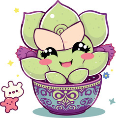 Kawaii Succulent & Bear Friend Cute Plant Sticker