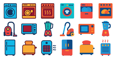 Collection of kitchen appliances and utensils, including a toaster, microwave, and oven