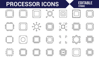 Icon Collection Featuring Different Processor and CPU Designs for Technology Projects