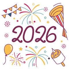 Fototapeta premium Festive new year celebration with fireworks and balloons