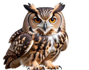 Majestic brown and white owl png wise nocturnal bird png detailed feathered guardian transparent background.