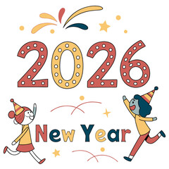 Festive celebration greeting with playful figures new year