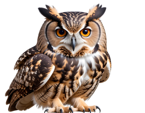 Majestic brown and white owl png wise nocturnal bird png detailed feathered guardian transparent background.