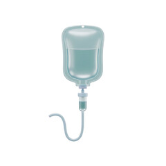A realistic illustration of a medical intravenous IV drip bag filled with fluid and attached tubing.