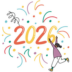 Festive celebration with year and person jumping