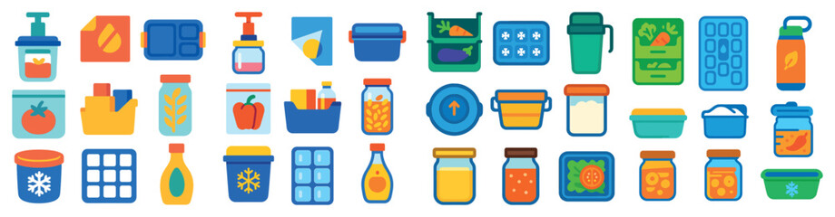 Collection of kitchen items including a variety of containers and utensils. Concept of organization and preparedness for cooking and meal preparation