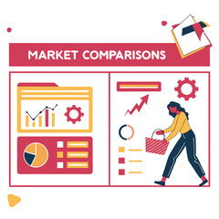 Market analysis charts and person business data