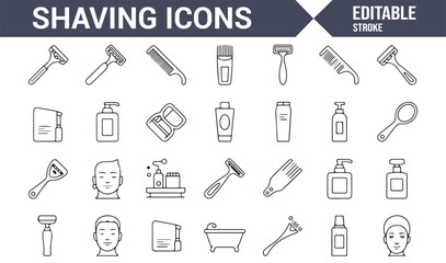 Personal Care Icons Featuring Shaving Tools and Grooming Equipment for Men