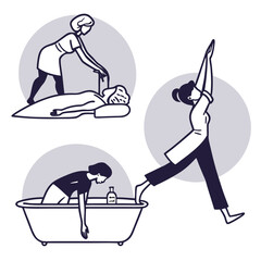 People enjoying wellness activities yoga massage